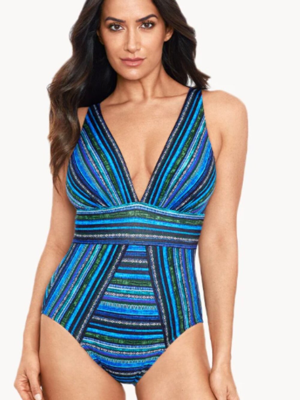 Miraclesuit Blue & Teal Striped One-Piece Swimsuit, Size 6